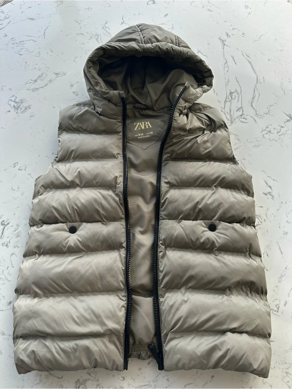 Zara Hooded Puffer Vest in Olive Green